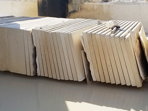 Cut limestone slabs in quarry